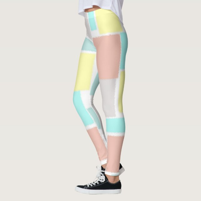 Legging Funky Abstrato Art Pastel Turquoise Amarelo (Esquerda)