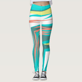 Legging Funky Abstrato Art Pastel Turquoise White