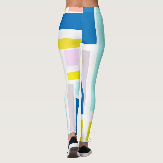 Legging Funky Abstrato Art Yellow Turquoise Pale Pastel (Verso)