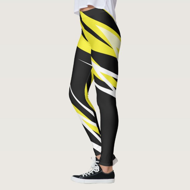 Legging Funky Bold Abstrato Art Preto Amarelo (Esquerda)