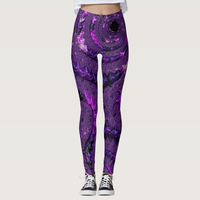 Legging Funky Bold Boho Roxo Abstrato Digital Fractal (Frente)