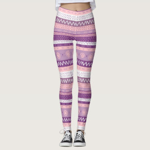 Legging Funky, Púrpura Múltipla Padrão, Branco Rosa