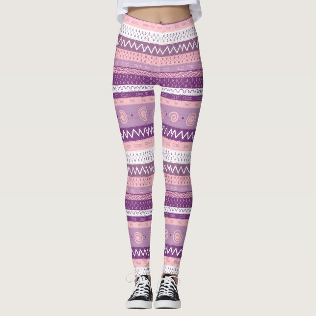 Legging Funky, Púrpura Múltipla Padrão, Branco Rosa (Frente)