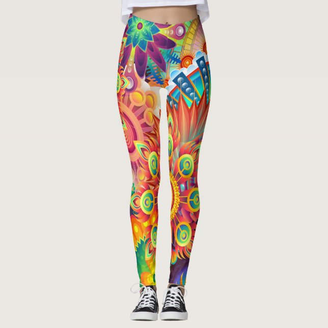 Legging Funky Retro Pattern Abstrato Bohemian (Frente)