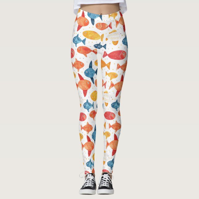 Legging Funny Fishes Colorful Patterno (Frente)