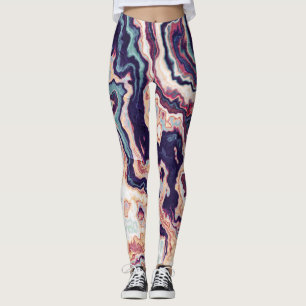 Legging Fusão de Geodo de Mármore Azul Turquesa Roxo