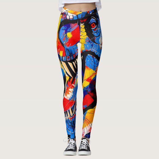 Legging Fusão do Dinossauro T-rex Retro Selvagem (Frente)