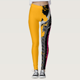 Legging Fusão Tribal Amarelo e Rosa Negrito com Leggens