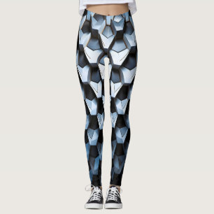 Legging Futurista Abstrato Azul Geométrico Metálico