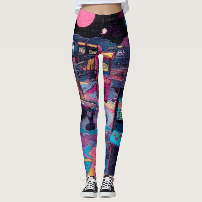 Legging Futuristic Retro Arcade in Outer Space (Frente)
