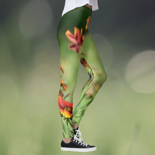 Legging Gaillardia Girassóis Flores Silvestres Floral Verd