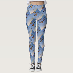 Legging Gaivotas Na Arte De Contorno Preta De Voo