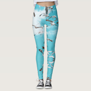Legging Gaivotas Voando Céu Oceano Mar Tema