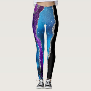 Legging Galáxia Agate Marble Glitter Púrpura Azul Cor-de-r