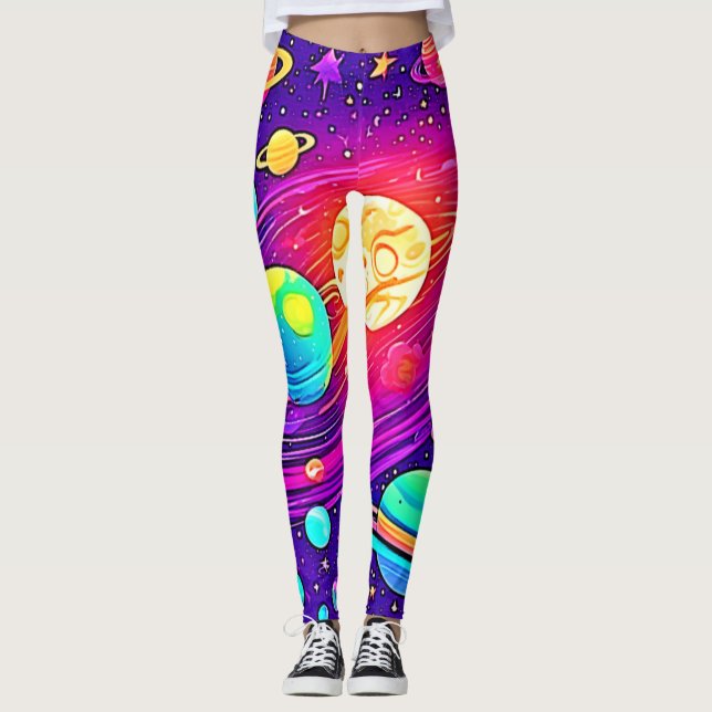 Legging Galáxia Arco-Íris: Diversão de Cartoons (Frente)