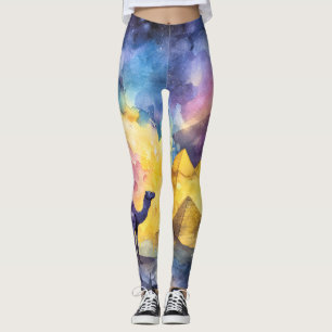 Legging Galáxia do Deserto de Aquarela Camelo Pirâmide Via