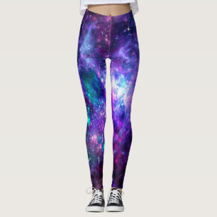 Legging Galáxia Fantasia Espaço Cósmico Roxo Verde-azulado