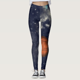 Legging Galáxias com estrelas e planetas no espaço