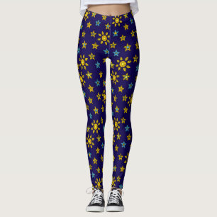 Legging Galaxy Orange e Blue Sun e Stars Gems Padrão