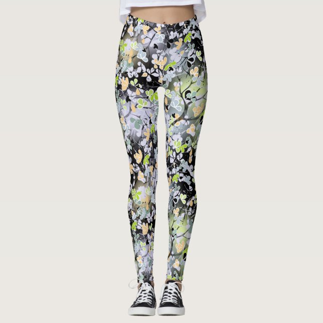 Legging Galhos de primavera de abstrato sem costura folhas (Frente)