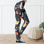Legging Galinha Floral Marinho Azul Galinha Branca<br><div class="desc">Leggings adoravam o padrão de frango.</div>
