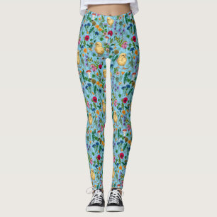 Legging Galinhas e flores silvestres em azul-bebê