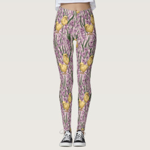 Legging Galinhas e jacintos a rosa