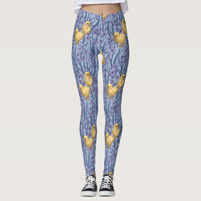 Legging Galinhas e jacintos em azul-céu (Frente)