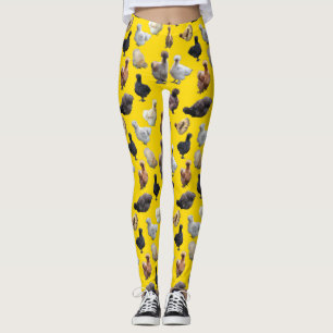 Legging Galinhas Silkie Bantams em amarelo sunflower