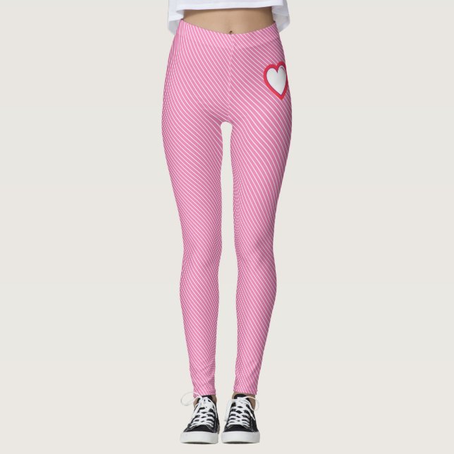 Legging Gamas de Diagonal Cor-de-Rosa Cuta com Coração (Frente)