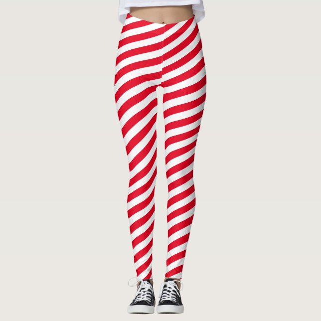 Legging Gamas Suaves, Vermelhas e Brancas Diagonais (Frente)