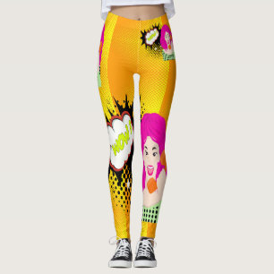 Legging Garota Ao Telefone WOW Laranja Pontos Amarelos Leg