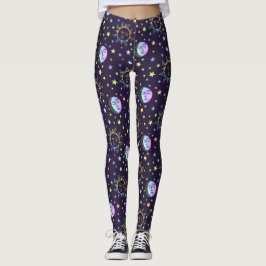 Legging Garota Bonita Estende Sol E Lua Bonito Roxo Mágico