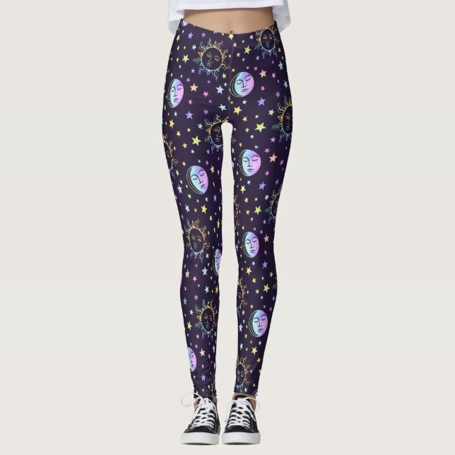 Legging Garota Bonita Estende Sol E Lua Bonito Roxo Mágico (Frente)