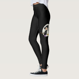 Legging Garota de Halloween Bruxa Voando Pela Lua Preta