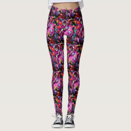 Legging Gatinho-Abstrato de-Whimsso Gato Vermelho Floral R