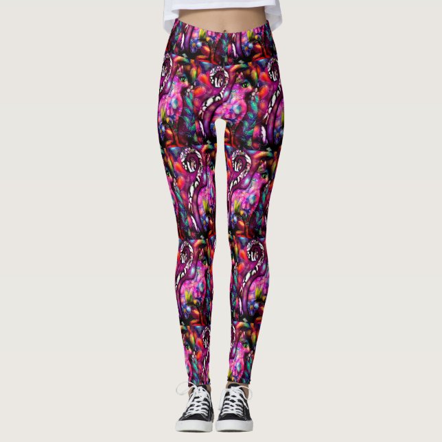 Legging Gatinho-Abstrato de-Whimsso Gato Vermelho Floral R (Frente)