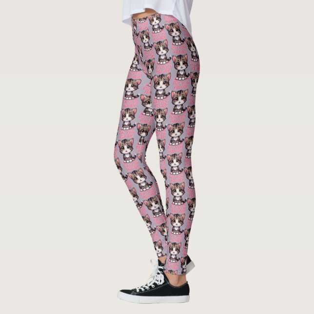Legging Gatinho Chibi Kawaii, Puro e Adorável, de cor rosa (Esquerda)