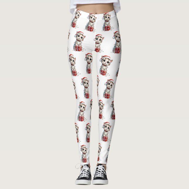 Legging Gatinho de Natal Fofo em Caixa de Presente (Frente)