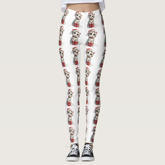 Legging Gatinho de Natal Fofo em Caixa de Presente (Frente)