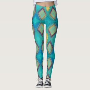 Legging Gatinho de ouro azul-turquesa de decor geométrico