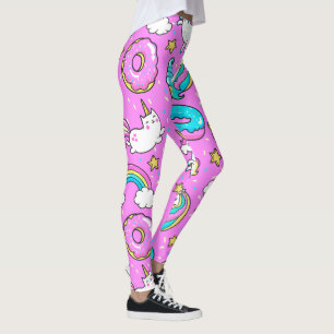 Legging gatinho e unicórnio engraçados da gliteira rosa 