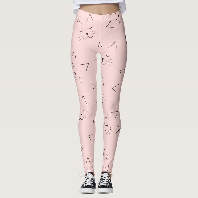 Legging Gatinho Gato Preto, Bonito, De Rosto Rosa (Frente)