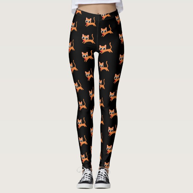 Legging Gatinho Laranja Fugindo com Coração (Frente)