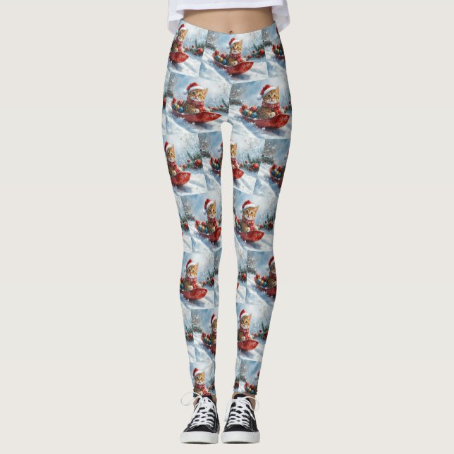 Legging Gato Abissino com Lama Deixe-o nevar no Natal (Frente)