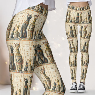 Legging Gato Antigo Deus Egípcio & Hieróglifo Vintage