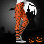 Legging Gato Assustador Laranja Negro Halloween Melhor Qua<br><div class="desc">Alças de melhor qualidade do Halloween Black Orange Black Cat</div>