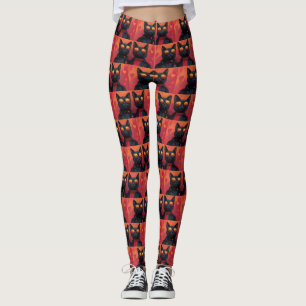 Legging Gato Azul Oriental com Rosas do Coração Dia dos Na