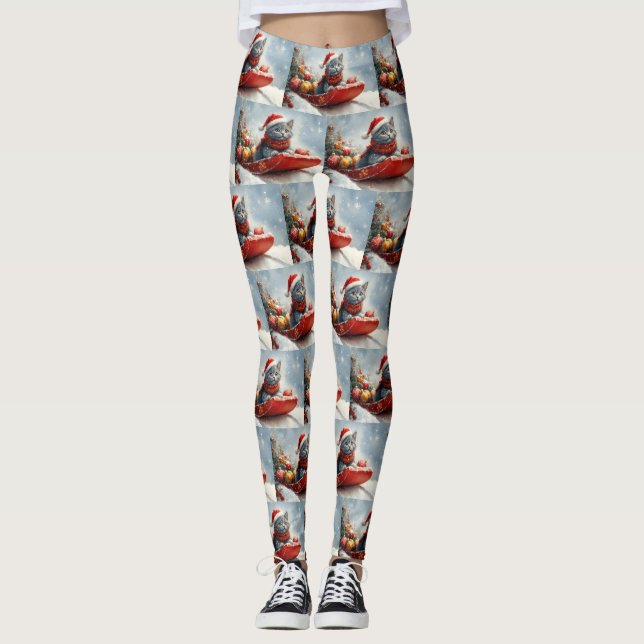 Legging Gato Azul Russo com Lama Deixe-o nevar no Natal (Frente)