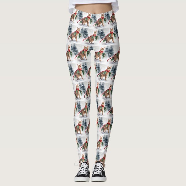 Legging Gato Bengala no Natal da Neve (Frente)